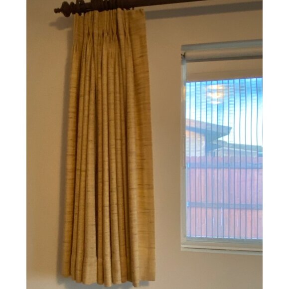 Vintage 1950s Drapes Curtains Weighted Corners Woven Lined Yellow Green 46"x44" - Picture 5 of 6